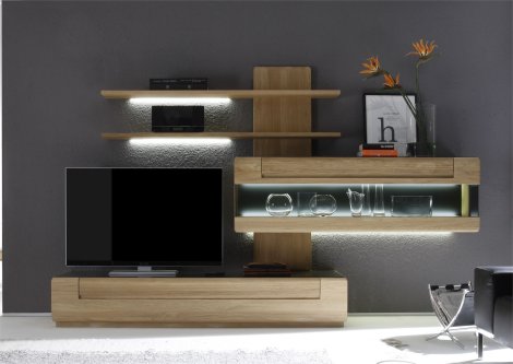 Wohnwand Z17852 - Eiche massiv, Kanten abgerundet