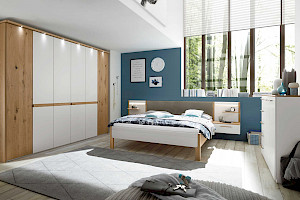 Schlafzimmer Z18696 - Balkeneiche-Furnier mit Lackfront grau