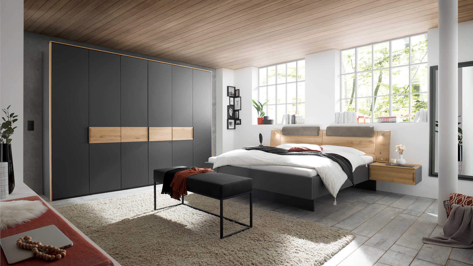 Schlafzimmer Z18704 - Eiche natur massiv mit Lackfront