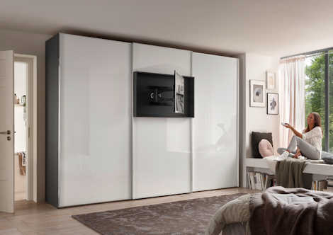 Schwebetürenschrank Z19229 - Glas, weiß