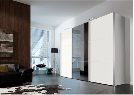 Schwebetürenschrank Z20290 - polarweiß, Spiegel
