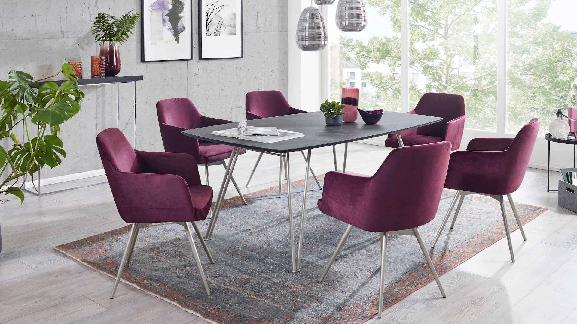 Tischgruppe Esszimmer Z20415-2 - Steinoptik modern