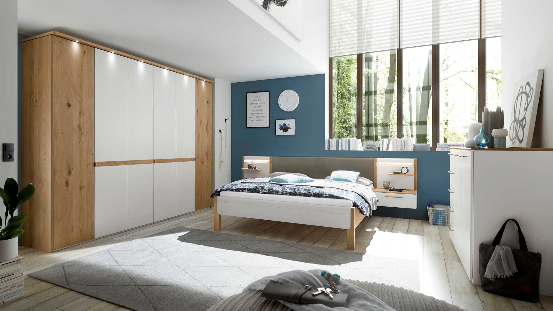 Schlafzimmer Z20761 - Balkeneiche-Furnier mit Lackfront grau