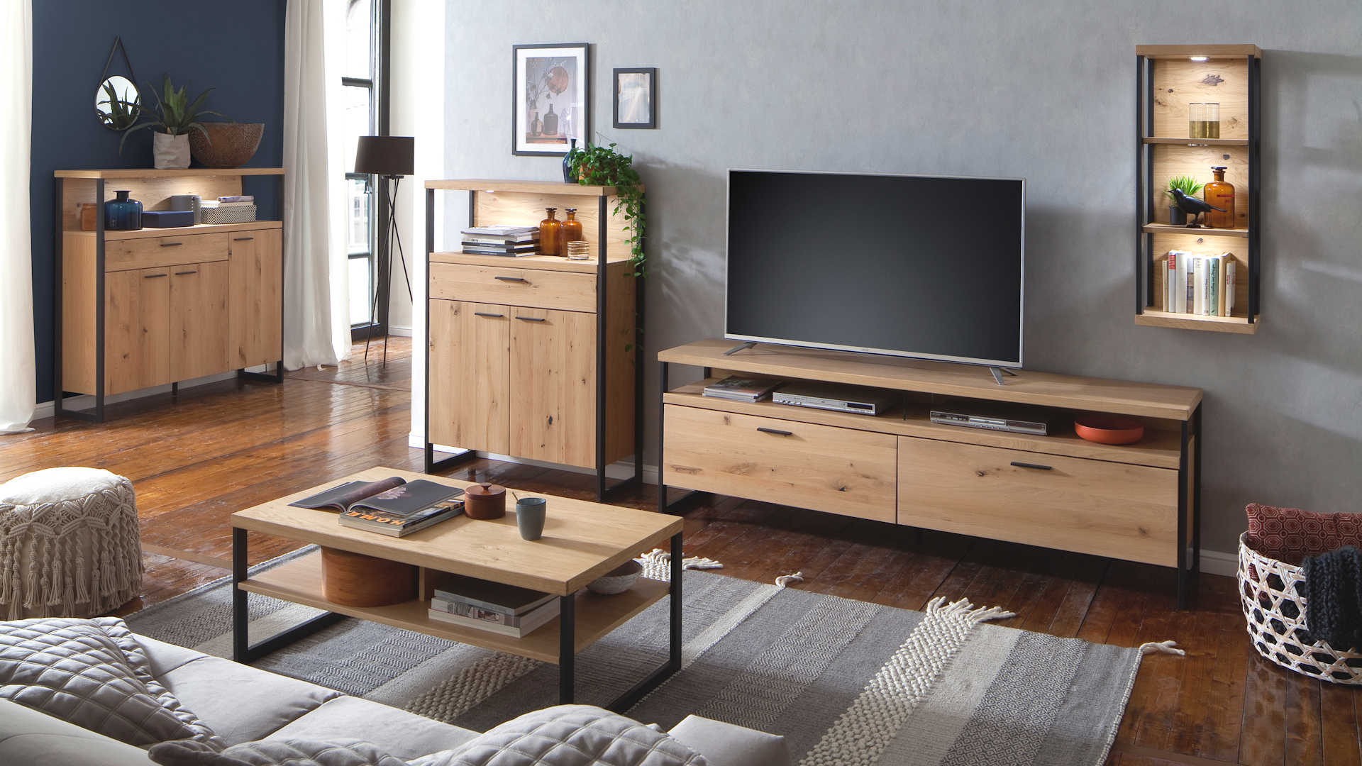 Wohnwand massiv Balkeneiche Z20904-2