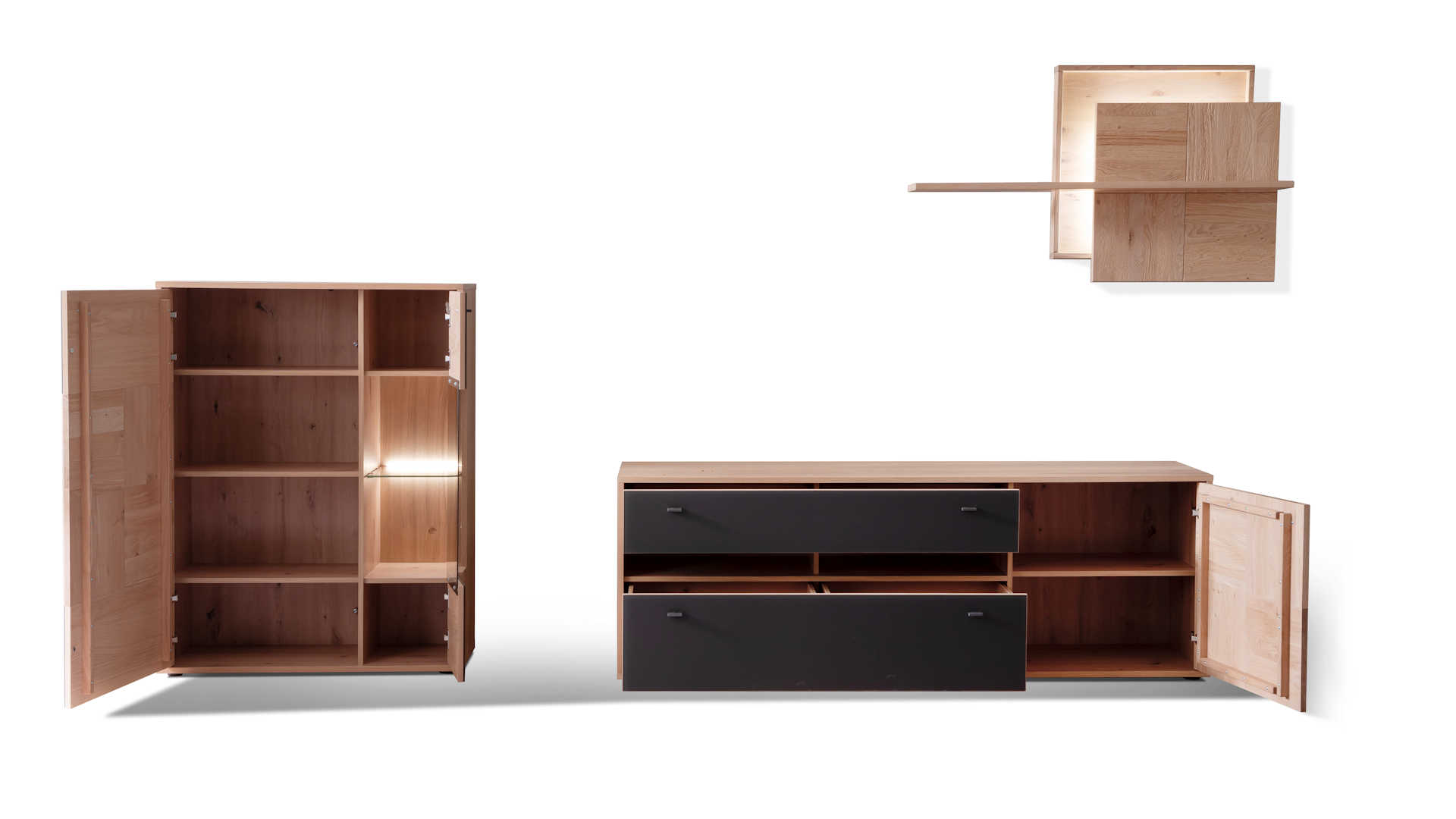 Wohnwand Z20883-1 Balkeneiche mit satinierter Glasfront