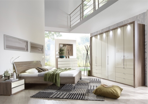 Schlafzimmer Eiche-sägegrau Glasfront Z22061