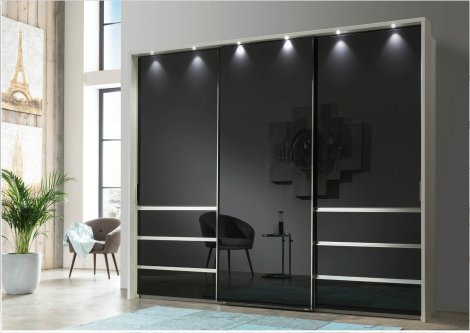 Schwebetürenschrank Glasfront schwarz 300cm breit Z22053-1
