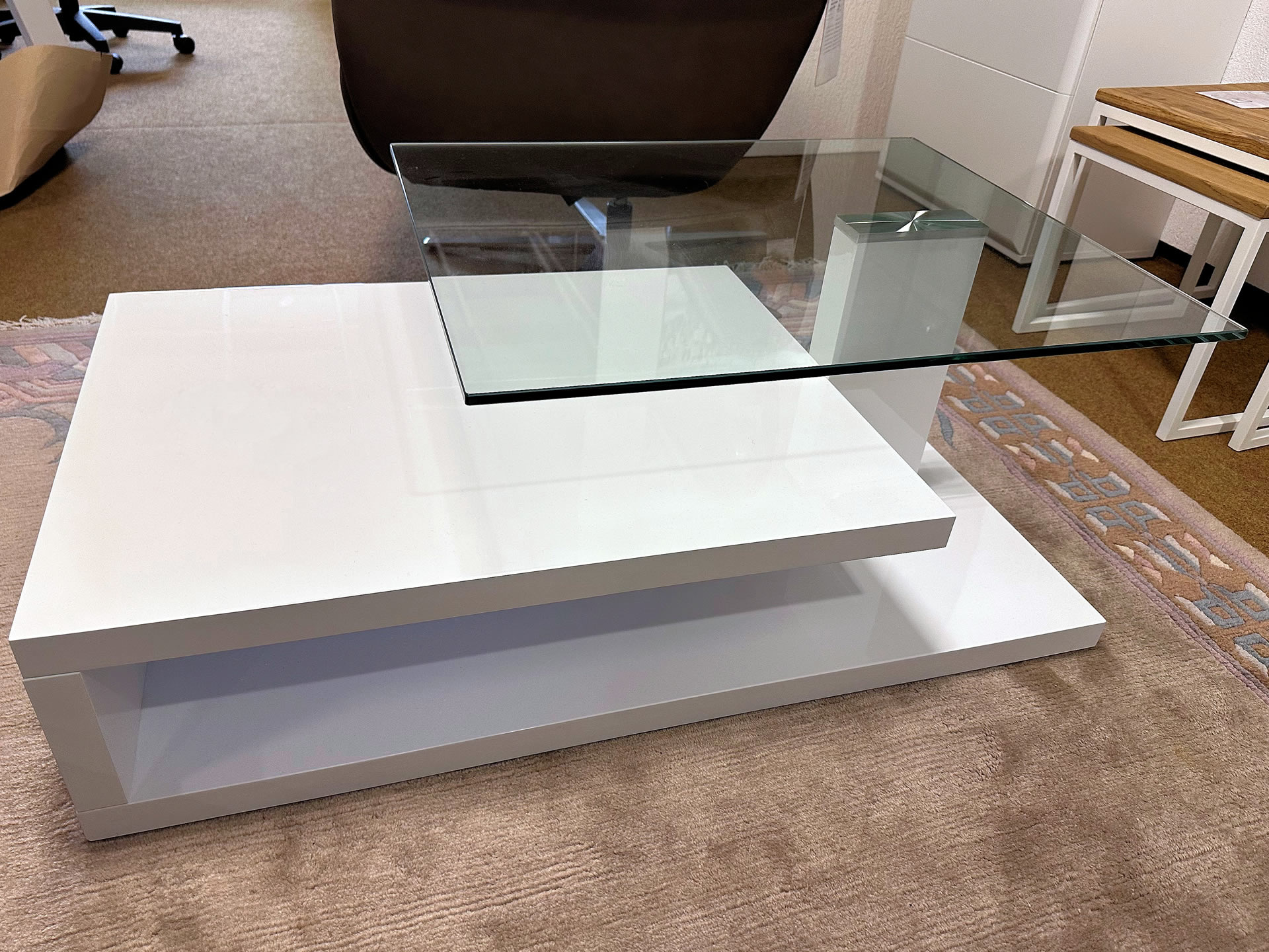 Design-Couchtisch Weiß Hochglanz + Glas