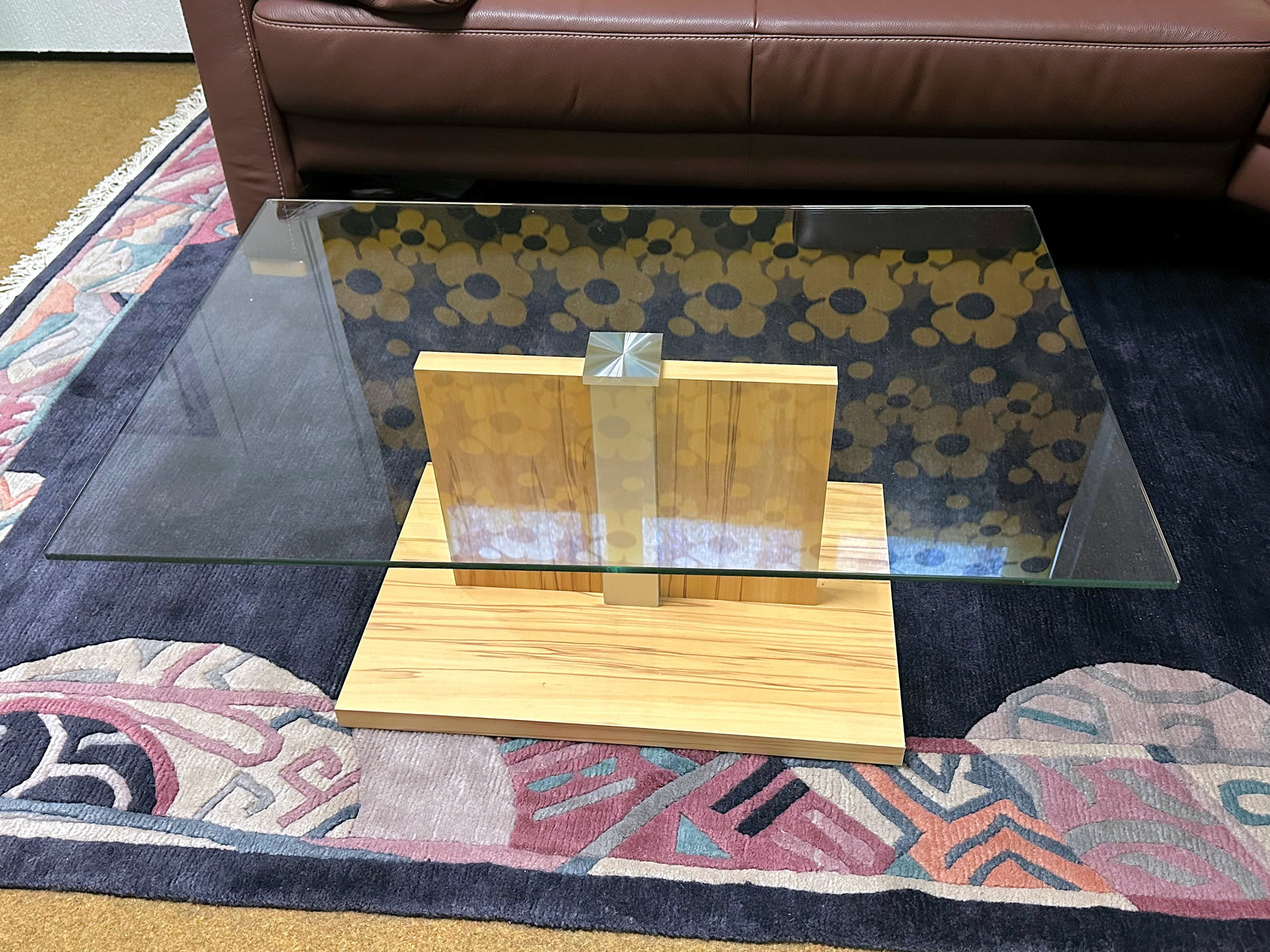 Couchtisch rollbar Kernbuche + Glas