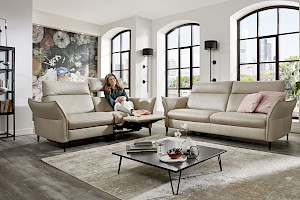 Ledersofa Kombination Z22224 - beige, Relaxfunktion