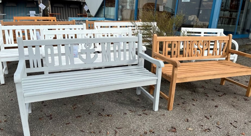 Gartenbänke GARTENBANK mit Schriftzug TEAK MASSIV