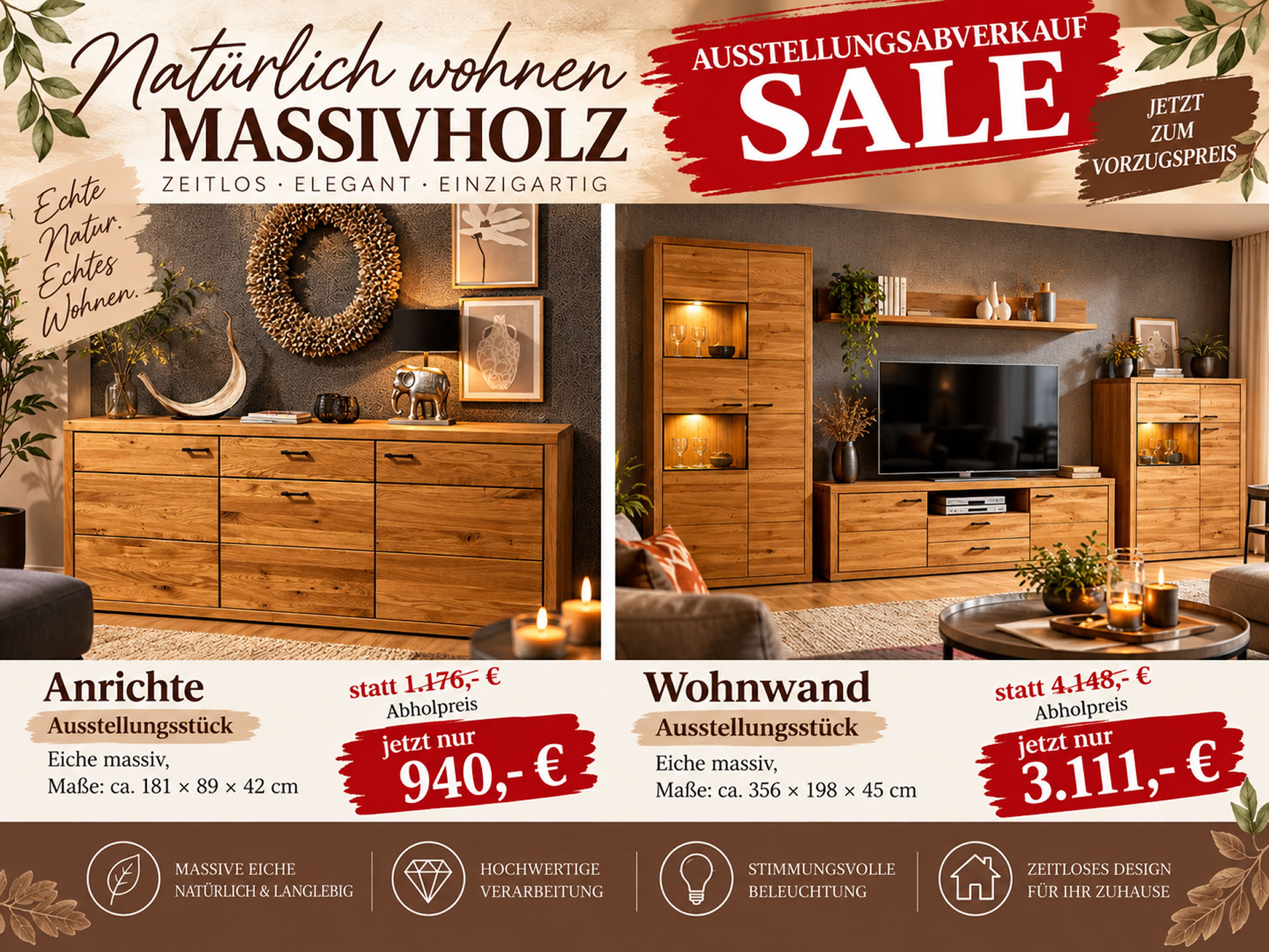 Anrichte Mona in Eiche massiv geölt